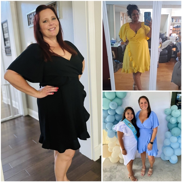 NWT Dokotoo Green V Wrap Tie Ruffle Short Flutter Sleeve Cocktail Mini Dress L - Picture 6 of 15